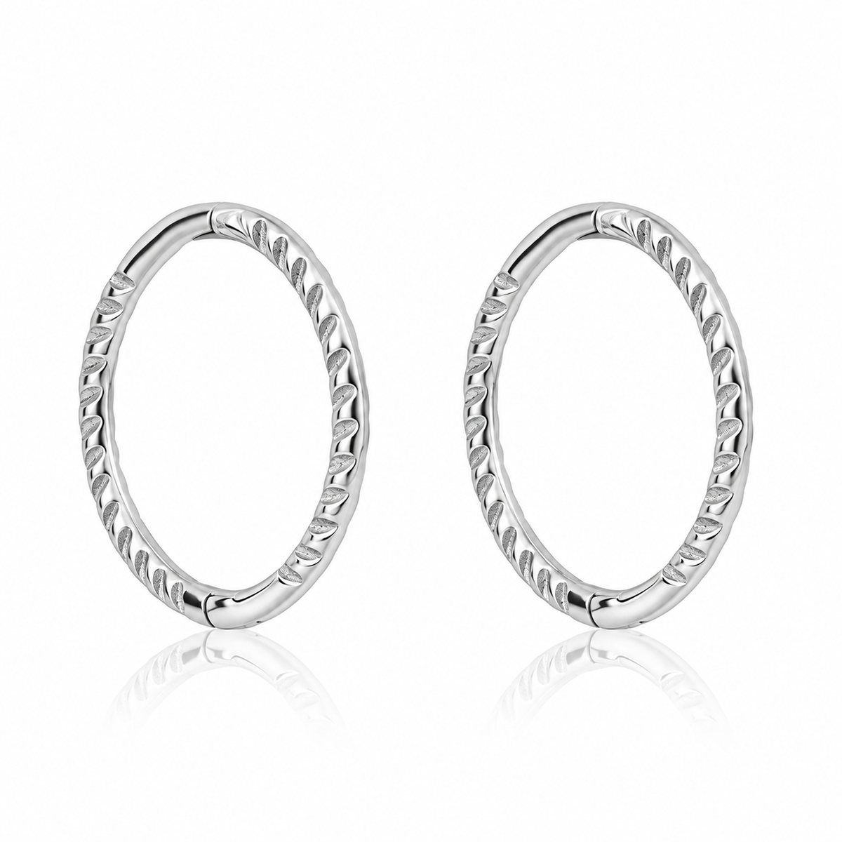 9ct white gold rope effect hoop earrings with textured detail