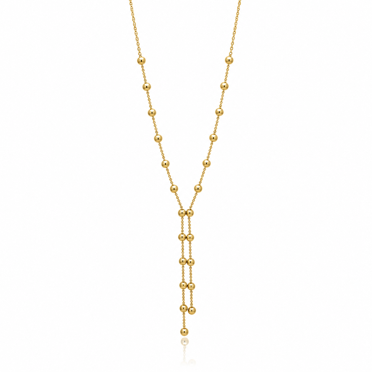 9ct yellow gold beaded Y-drop necklace with polished ball detail