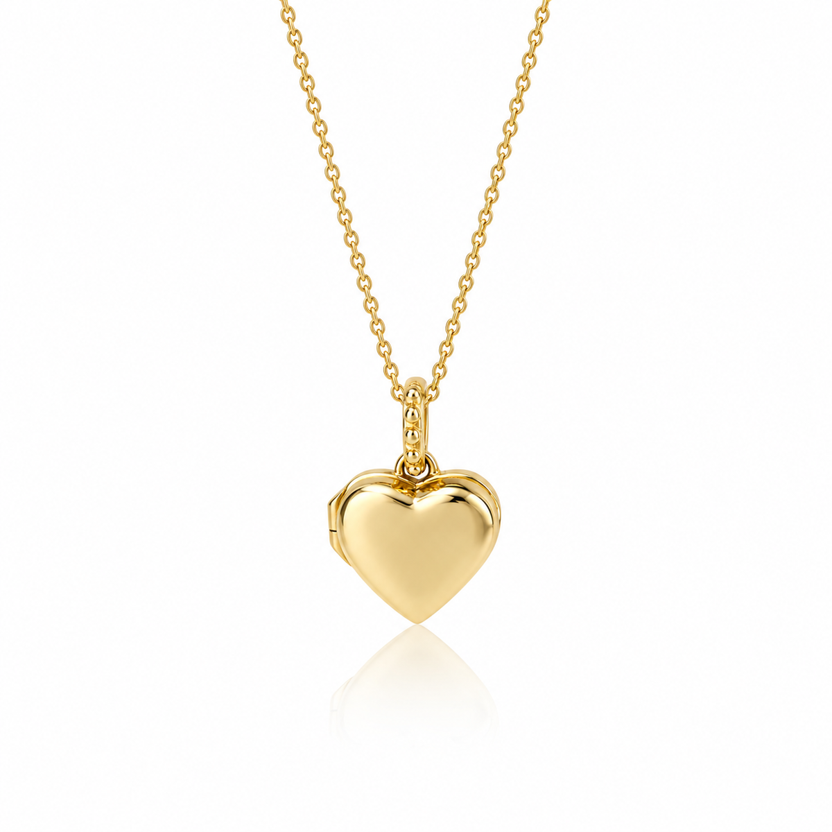 9ct yellow gold polished heart locket necklace with decorative beaded bale