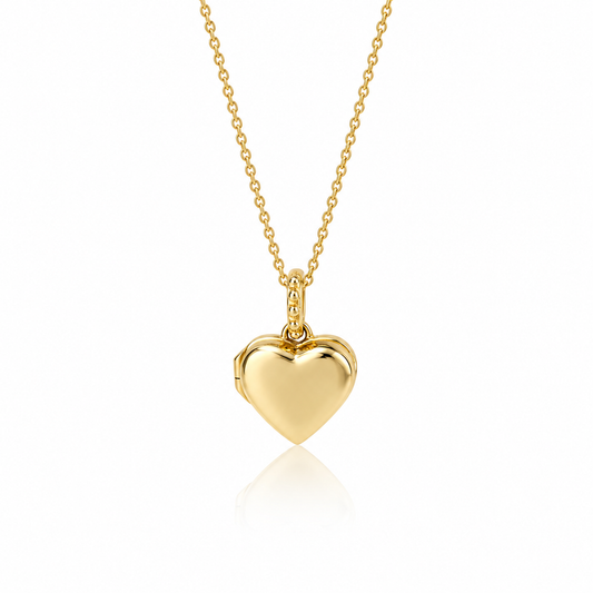 9ct yellow gold polished heart locket necklace with decorative beaded bale