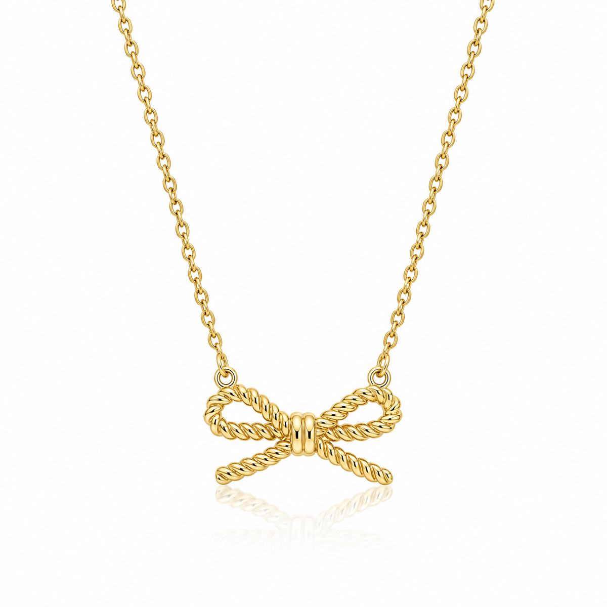 9ct yellow gold rope twist bow necklace on 45 cm chain
