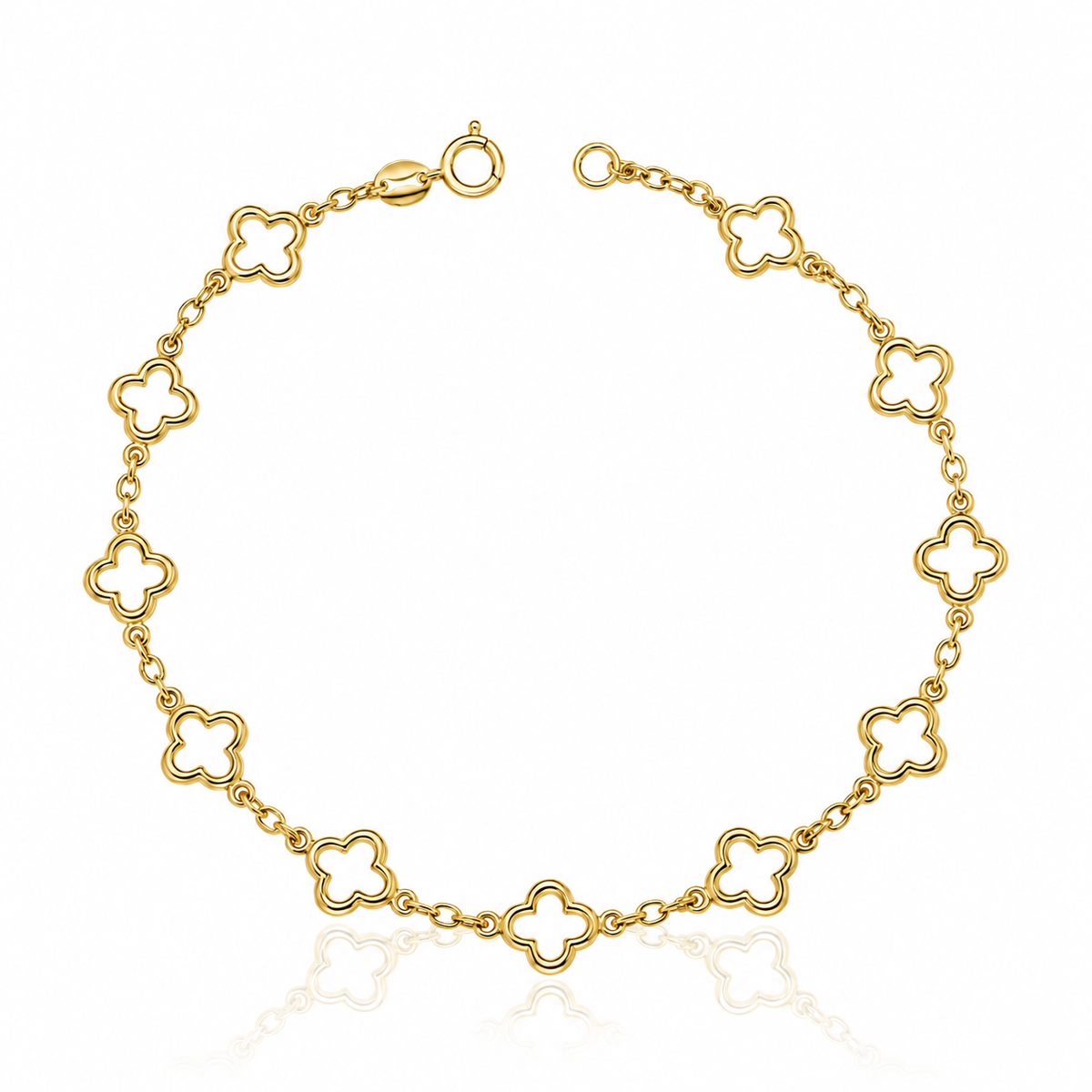 9ct yellow gold quatrefoil station bracelet with repeating open motifs