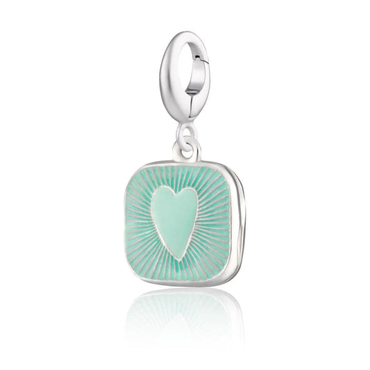 Lily Charmed silver heart locket charm with turquoise enamel and raised heart detail