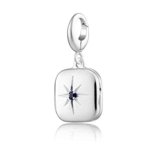 Lily Charmed silver star photo locket charm with blue cubic zirconia