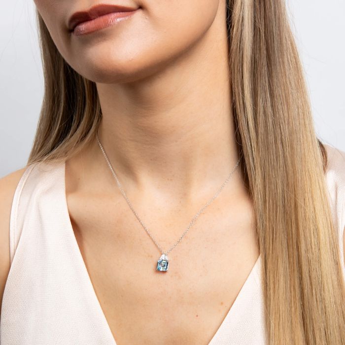 Aquamarine Blue Zirconia Square Cut Necklace