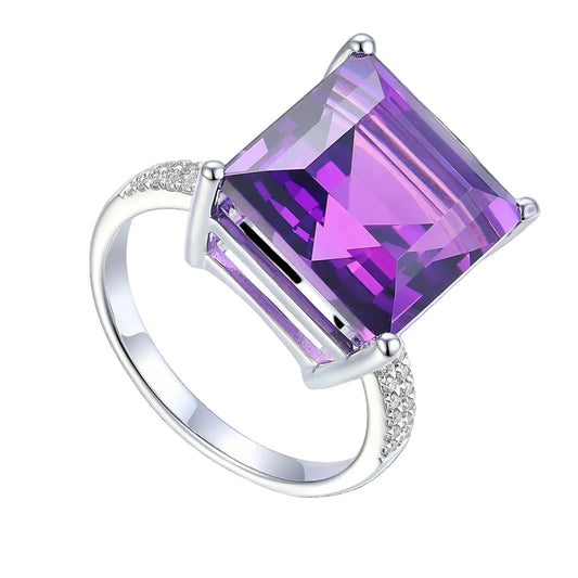 Extra Large Amethyst and Diamond Square Cocktail Ring