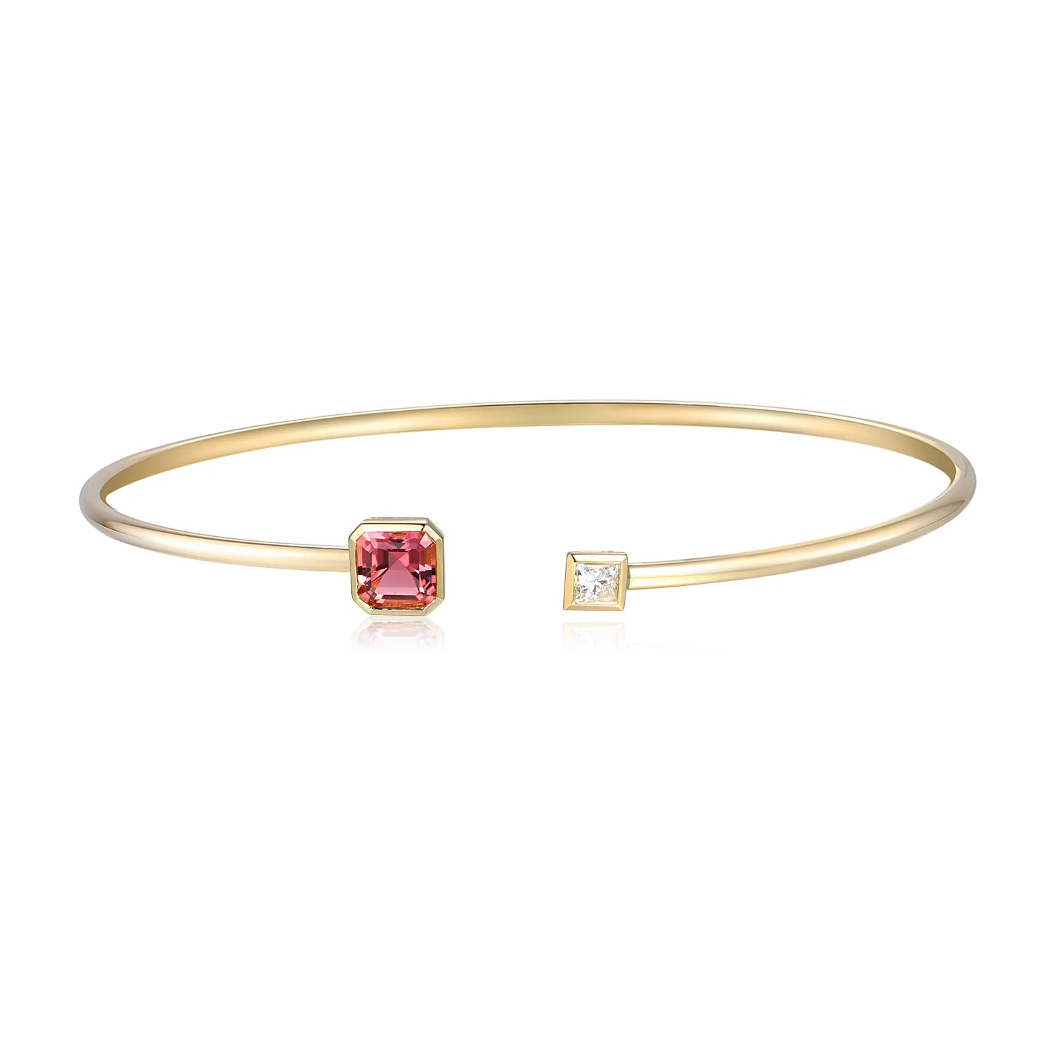 Pink tourmaline and diamond octagon flexi gold bangle