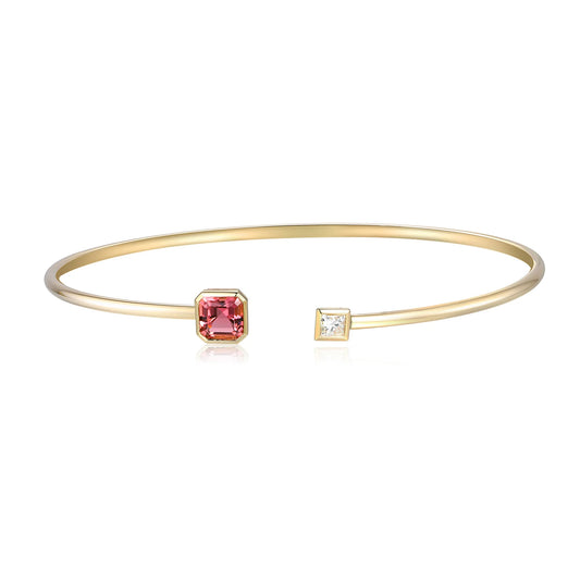 Pink tourmaline and diamond octagon flexi gold bangle