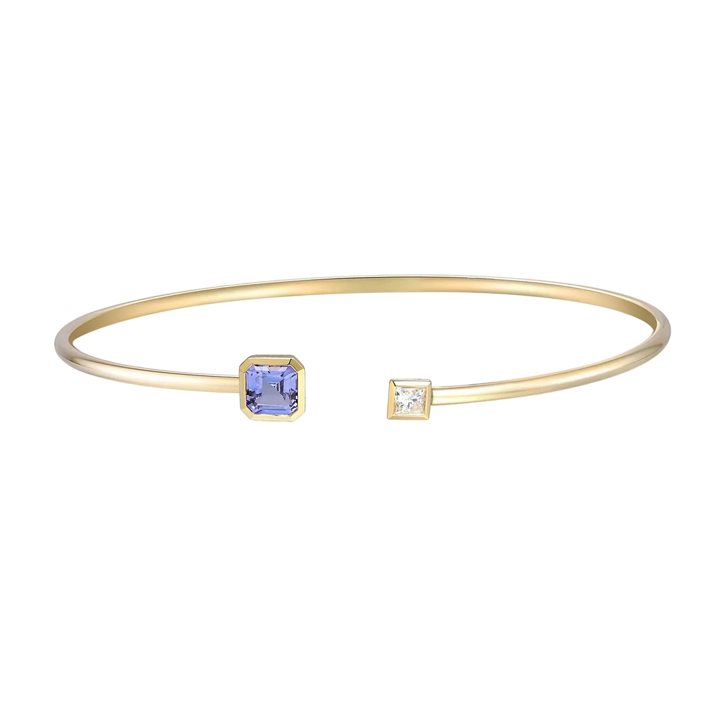 Octagon Step Cut Tanzanite & Diamond Flexi Gold Bangle