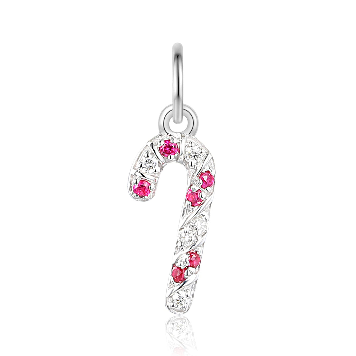 Candy cane fine jewellery charm set with red rubies and sparkling diamonds