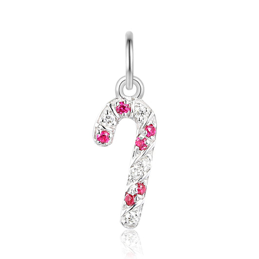 Candy cane fine jewellery charm set with red rubies and sparkling diamonds