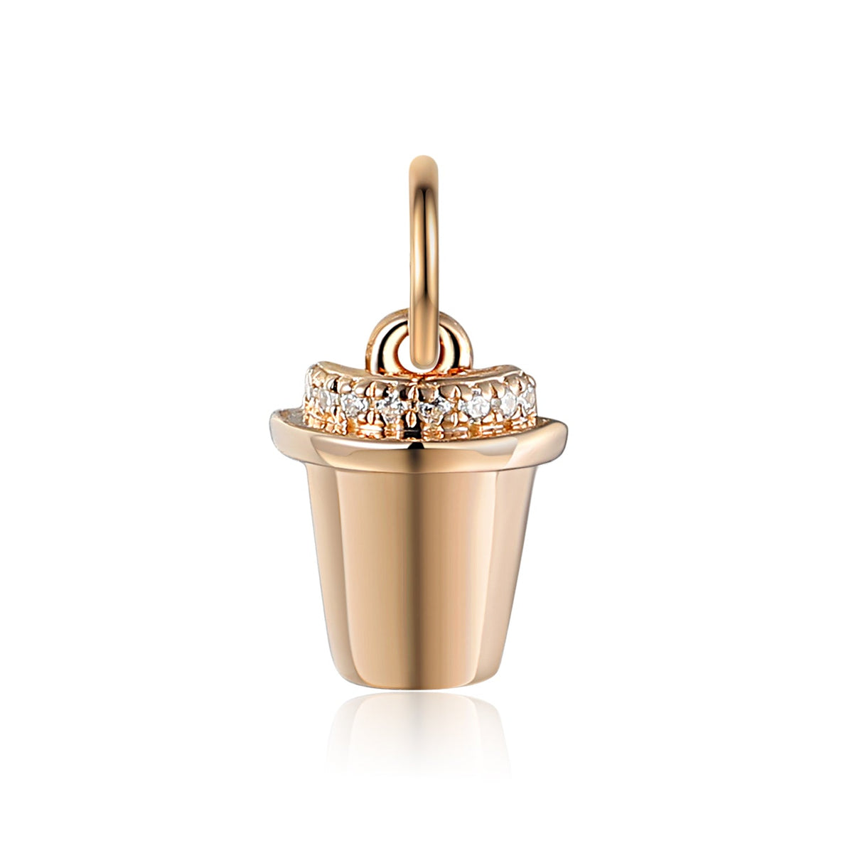 Gold coffee cup charm set with sparkling diamonds, suitable for a necklace or charm bracelet