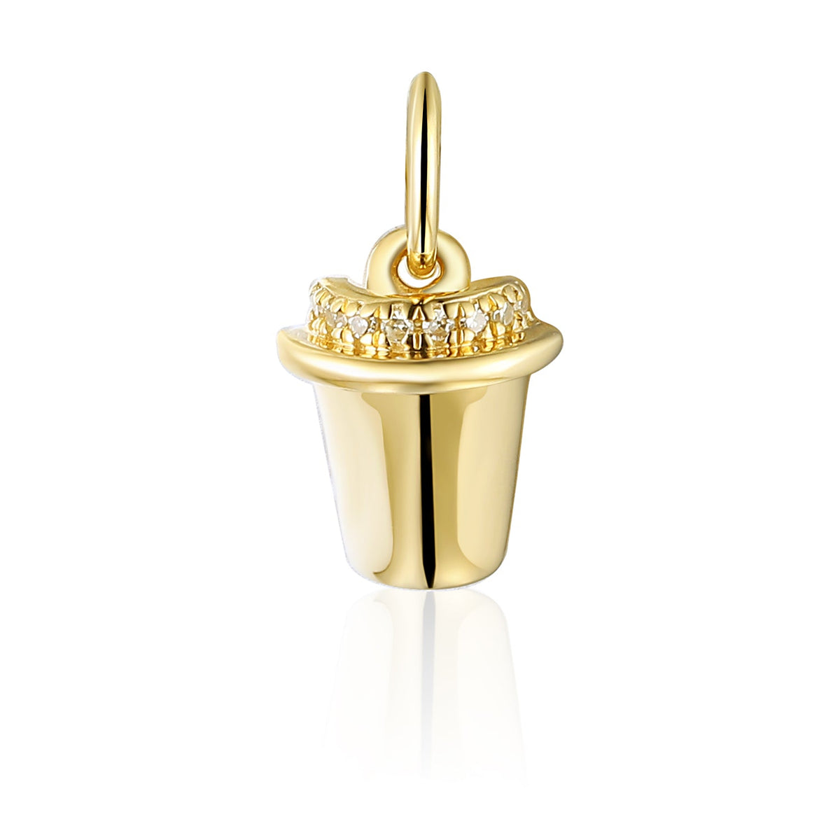 Gold coffee cup charm set with sparkling diamonds, suitable for a necklace or charm bracelet