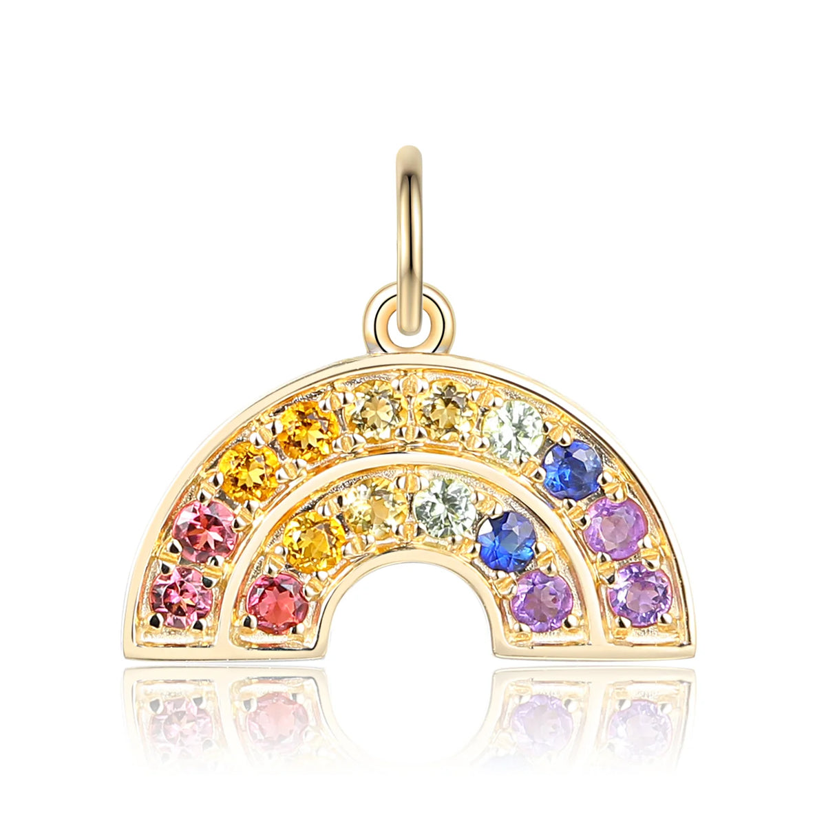 Gold rainbow charm set with natural citrine, emerald, amethyst, blue sapphire, rhodolite, ruby and yellow sapphire