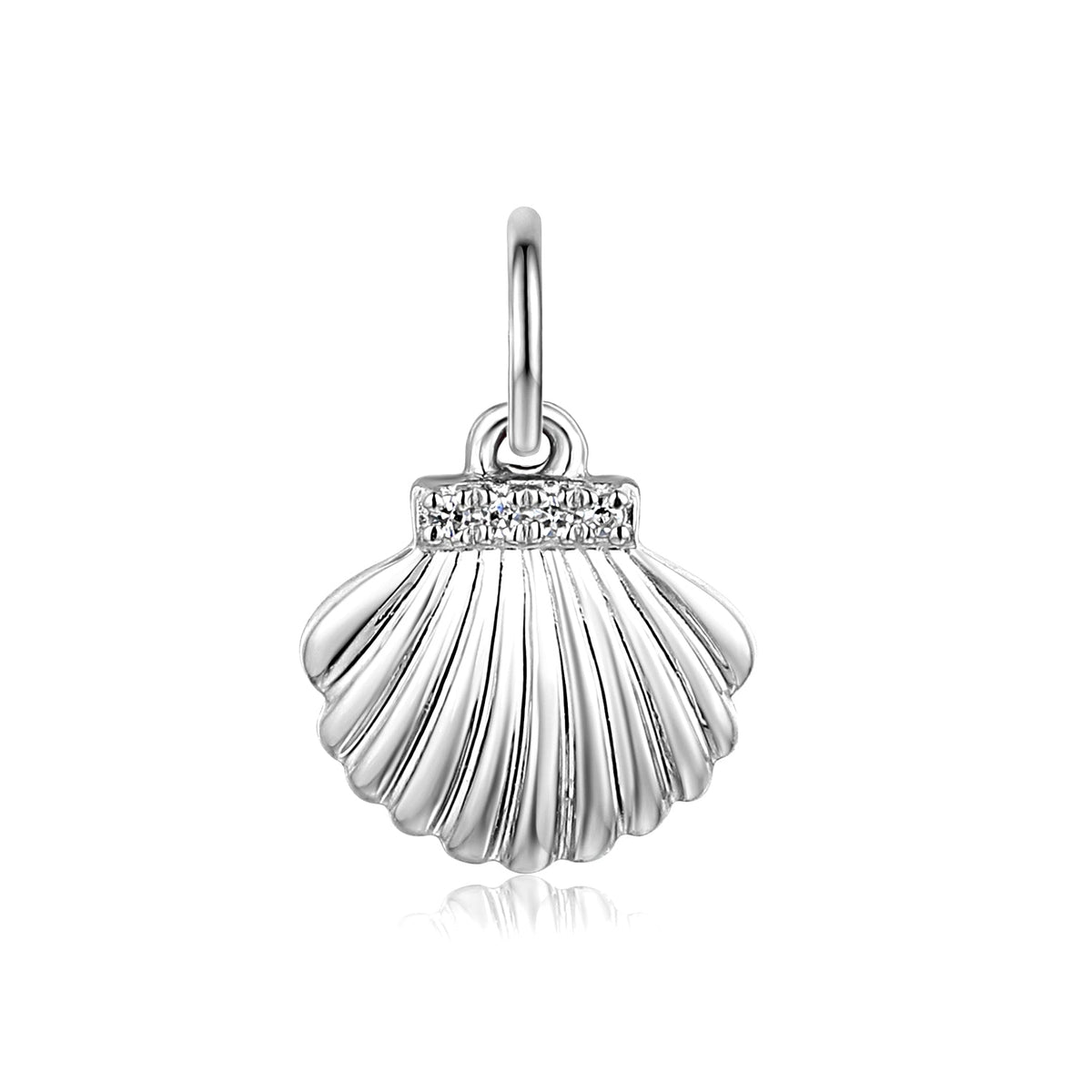 Gold seashell charm set with diamond, suitable for wearing on a necklace or charm bracelet