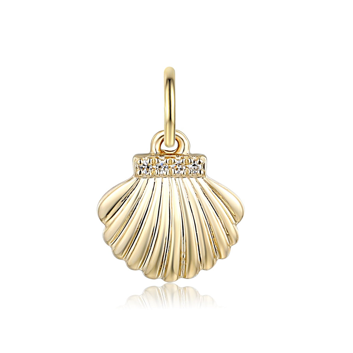 Gold seashell charm set with diamond, suitable for wearing on a necklace or charm bracelet