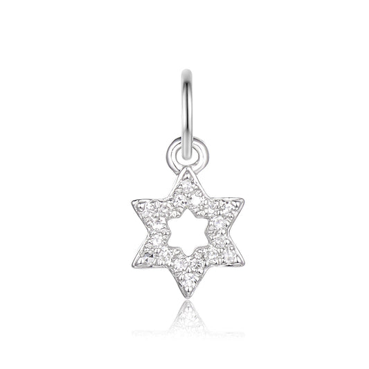 Gold Star of David charm set with diamonds, a traditional symbol of Jewish faith and identity
