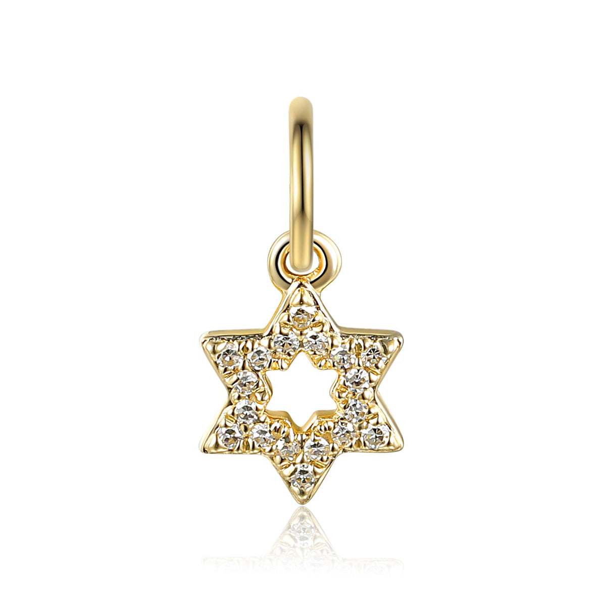 Gold Star of David charm set with diamonds, a traditional symbol of Jewish faith and identity