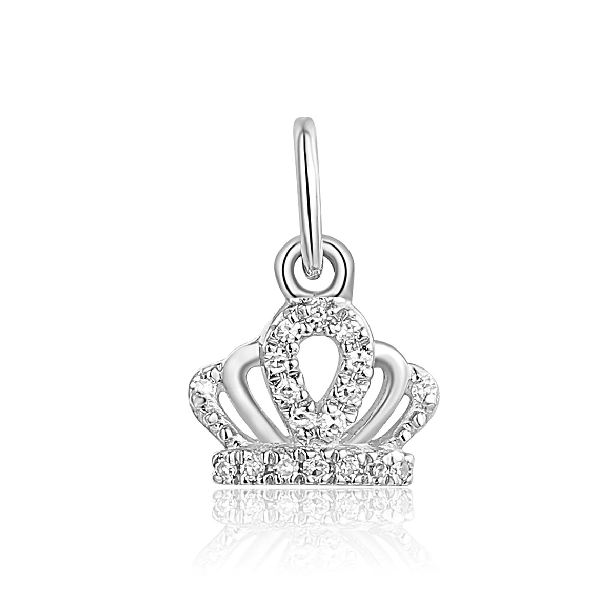 Gold crown charm set with diamonds, suitable for wearing as a pendant or charm bracelet