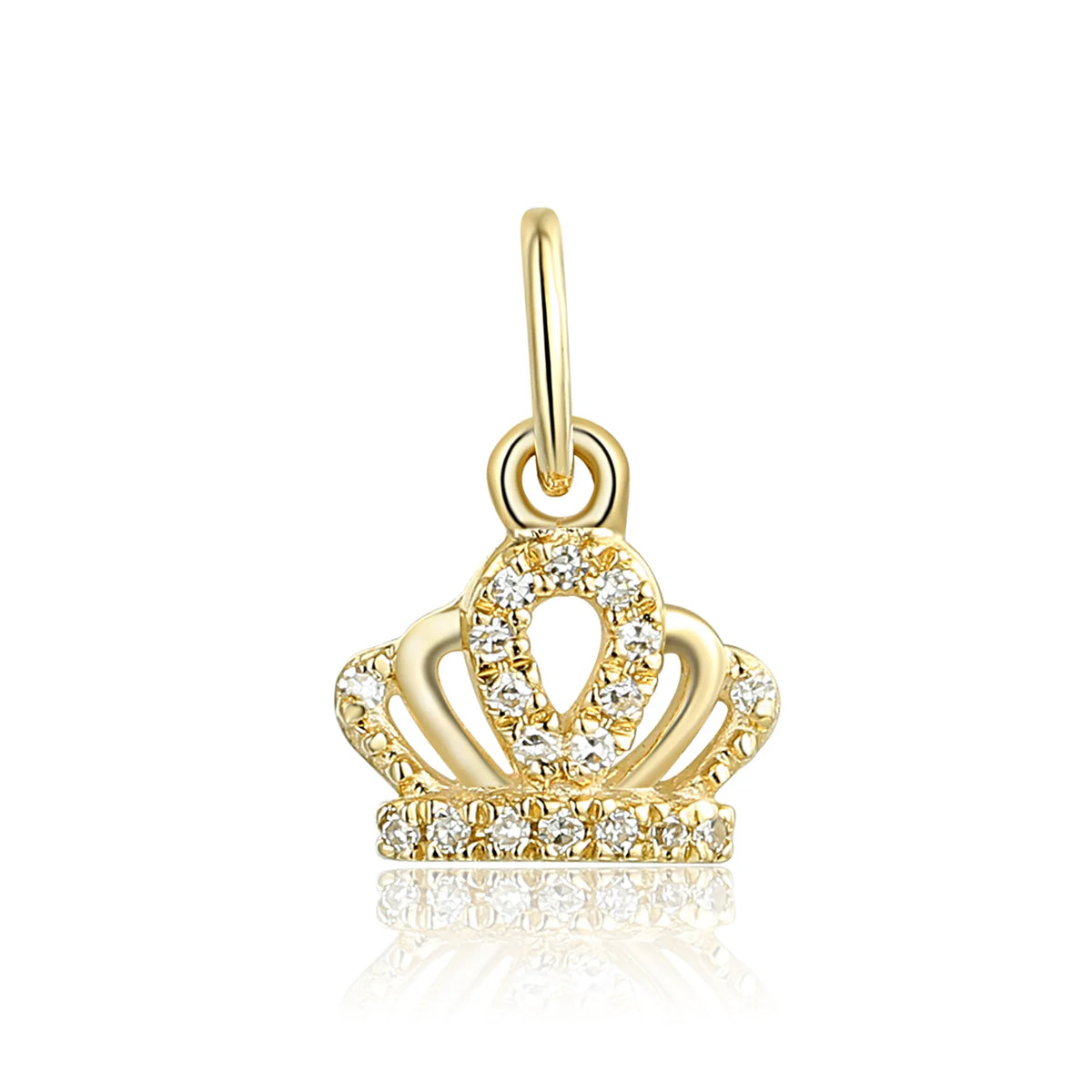 Gold crown charm set with diamonds, suitable for wearing as a pendant or charm bracelet