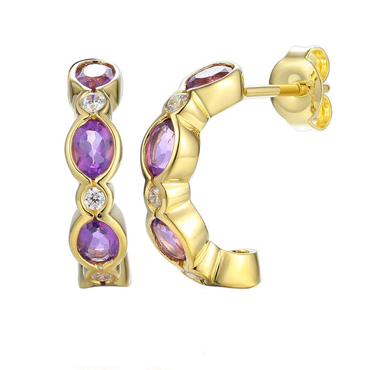 Oval Amethyst & Diamond Half Hoop Earring
