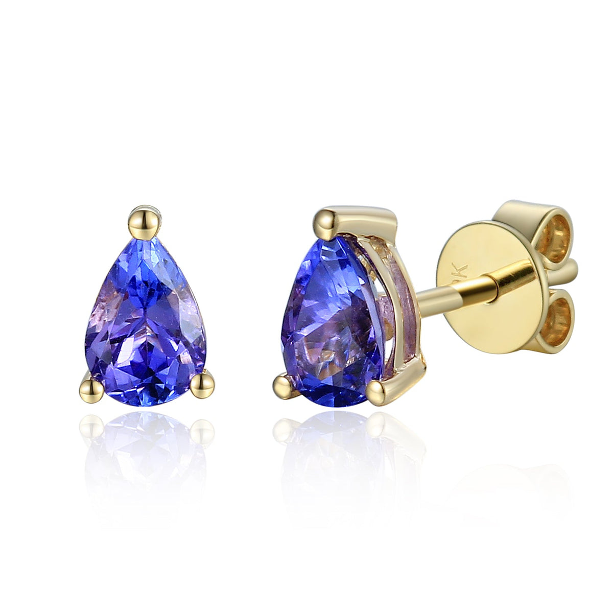 9ct yellow gold pear-shaped tanzanite stud earrings