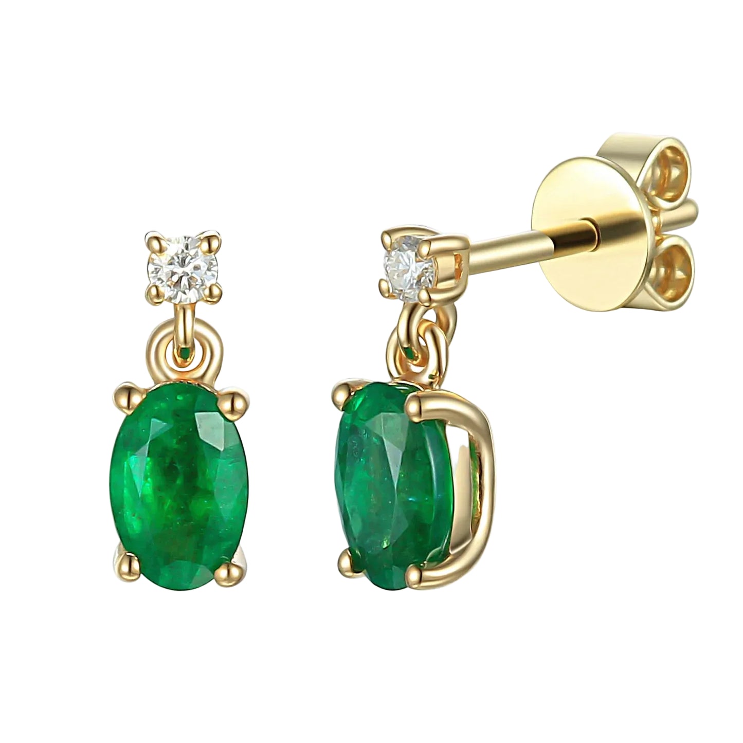 Oval Emerald and Diamond Drop Earrings