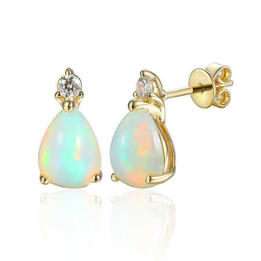 9ct yellow gold pear-shaped opal and diamond drop earrings