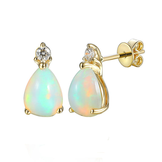 Pear Shape Opal and Diamond Gold Drop Earrings