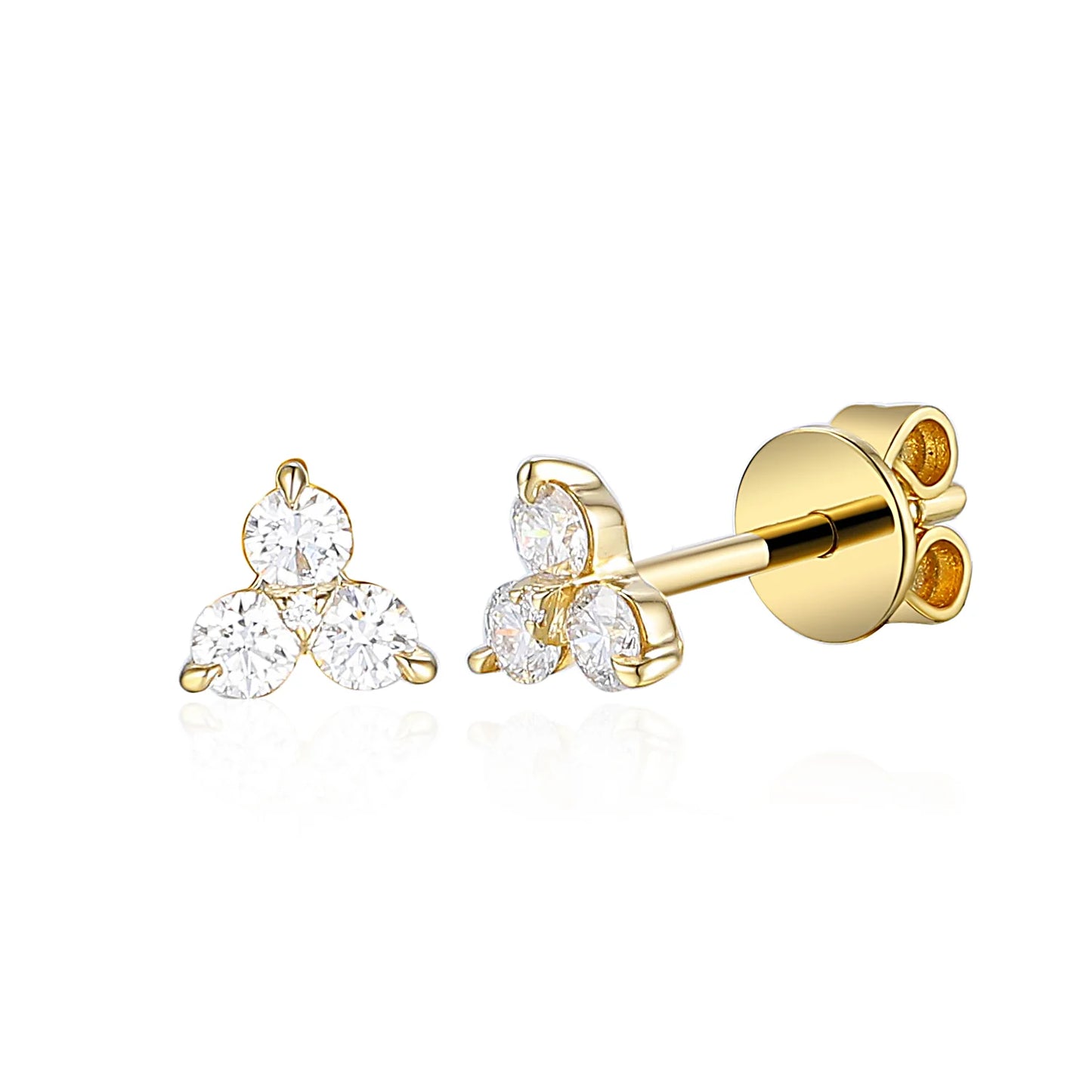 9ct yellow gold triangle diamond stud earrings with natural brilliant-cut diamonds