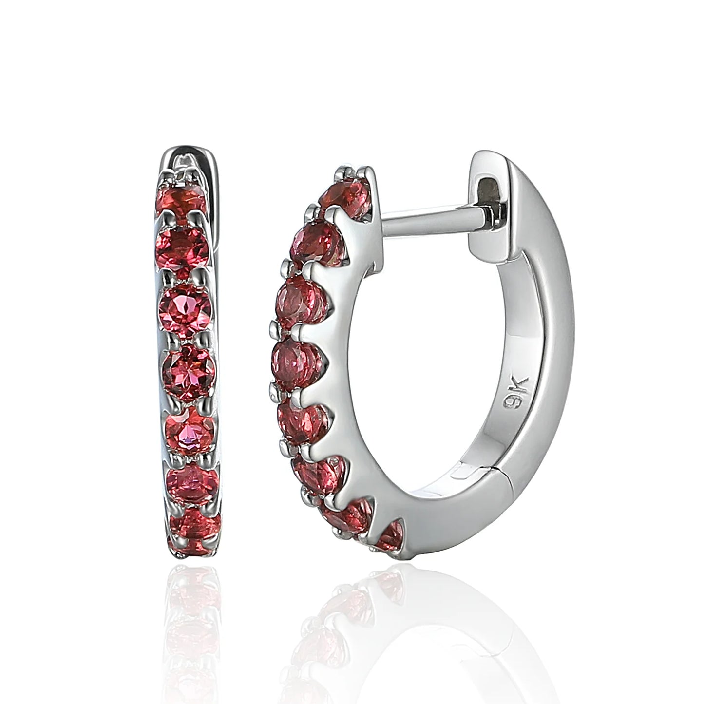 White Gold Pink Tourmaline & Diamond Halo Hoop Earrings