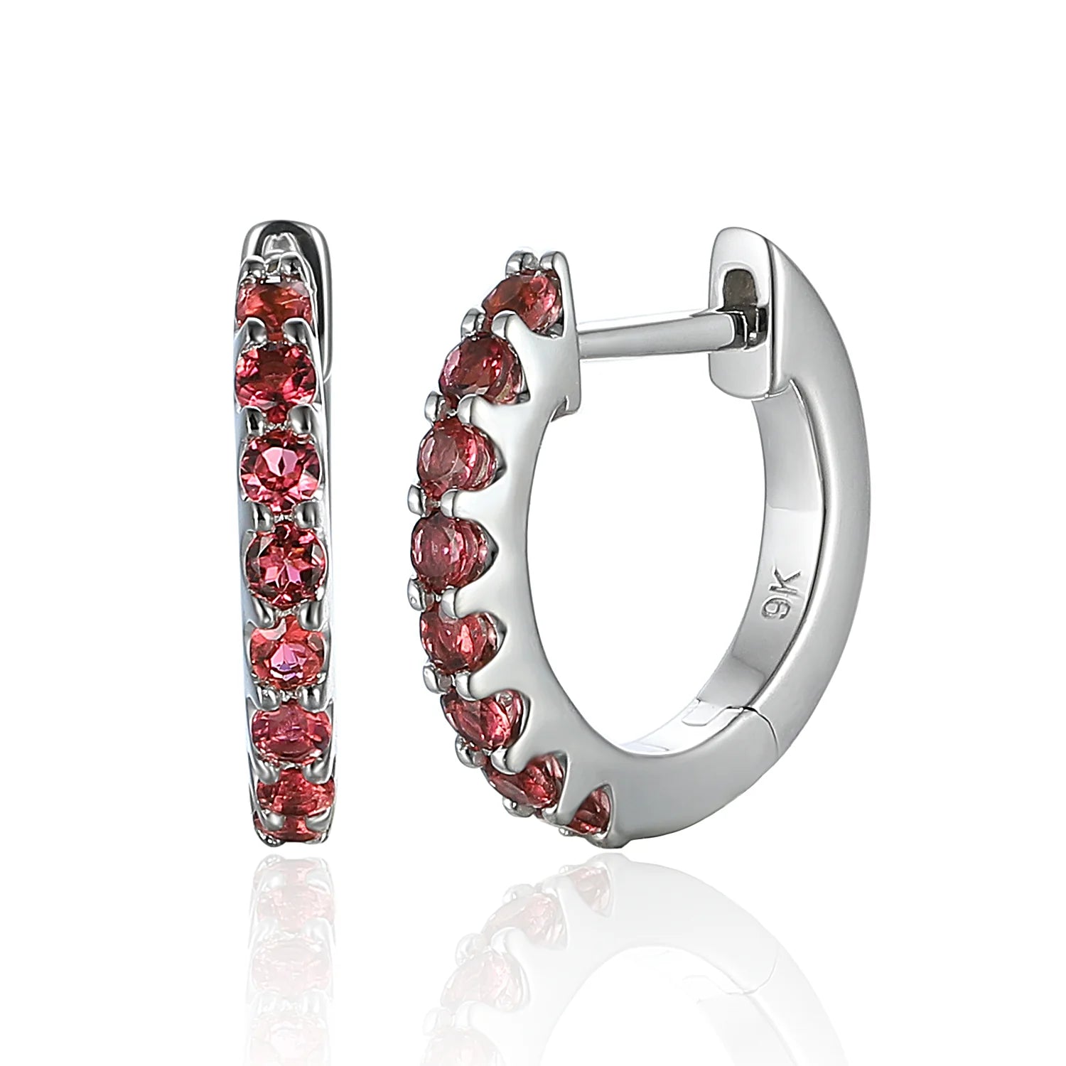 White Gold Pink Tourmaline & Diamond Halo Hoop Earrings