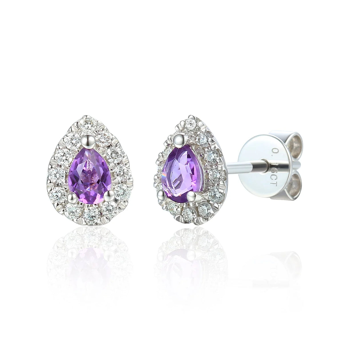 Pear-shaped Amethyst and diamond cluster stud earrings in white gold