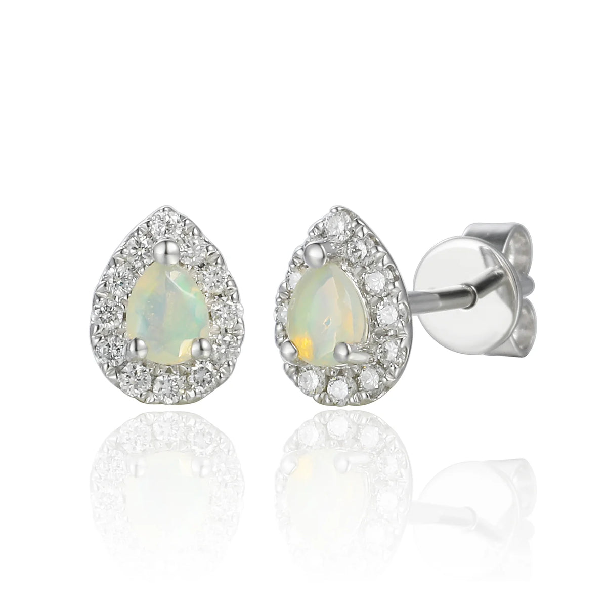 Pear-shaped opal and diamond cluster earrings in white gold