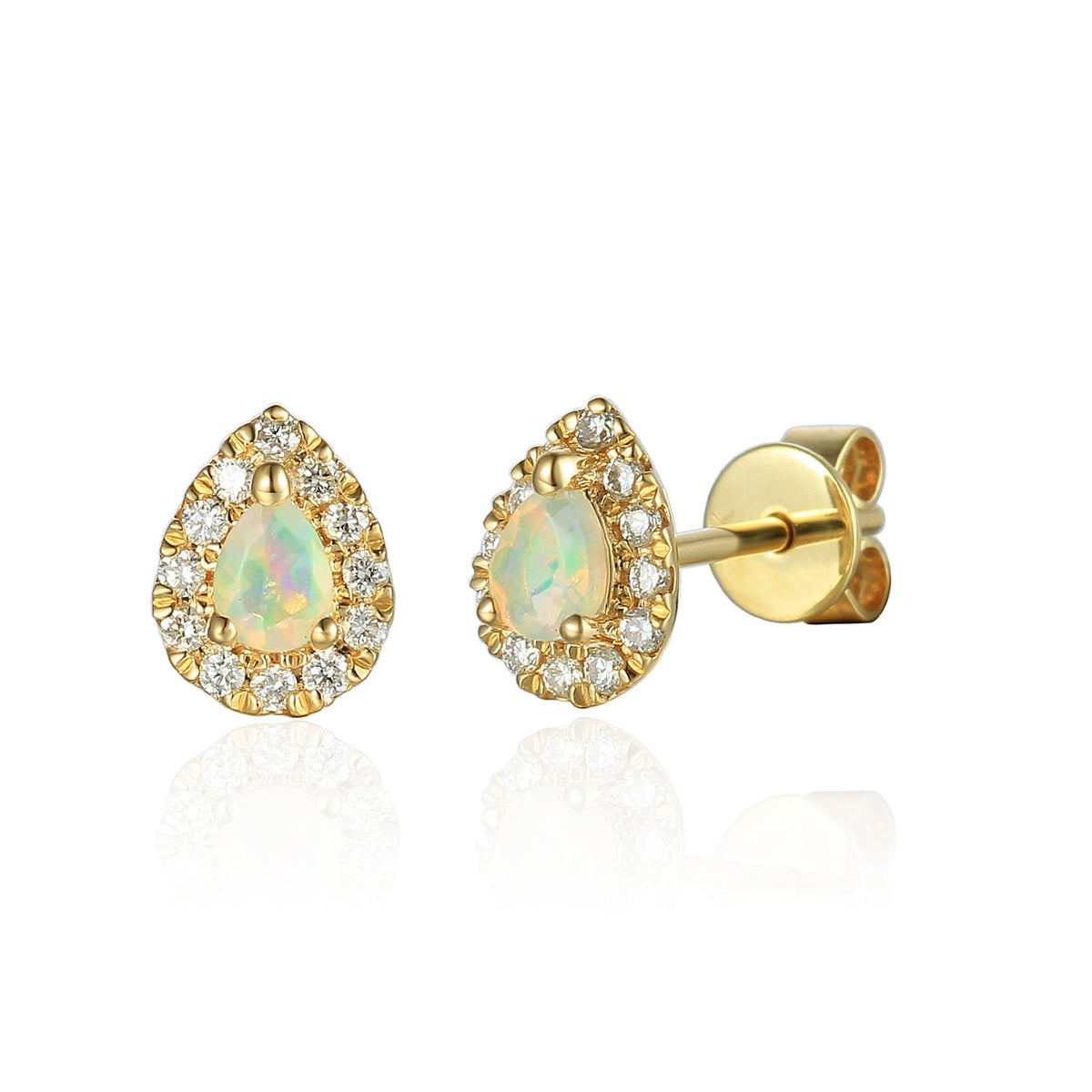 Pear-shaped opal and diamond cluster earrings in yellow gold
