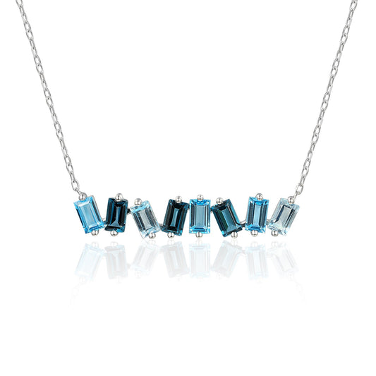 9ct white gold mosaic necklace with Swiss Blue and London Blue Topaz octagonal gemstones