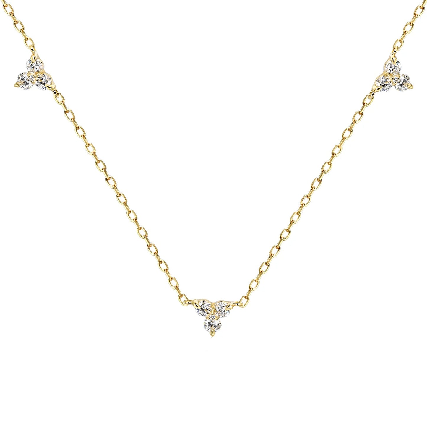 Trefoil Diamond Triple Diamond Necklace in 9ct Gold