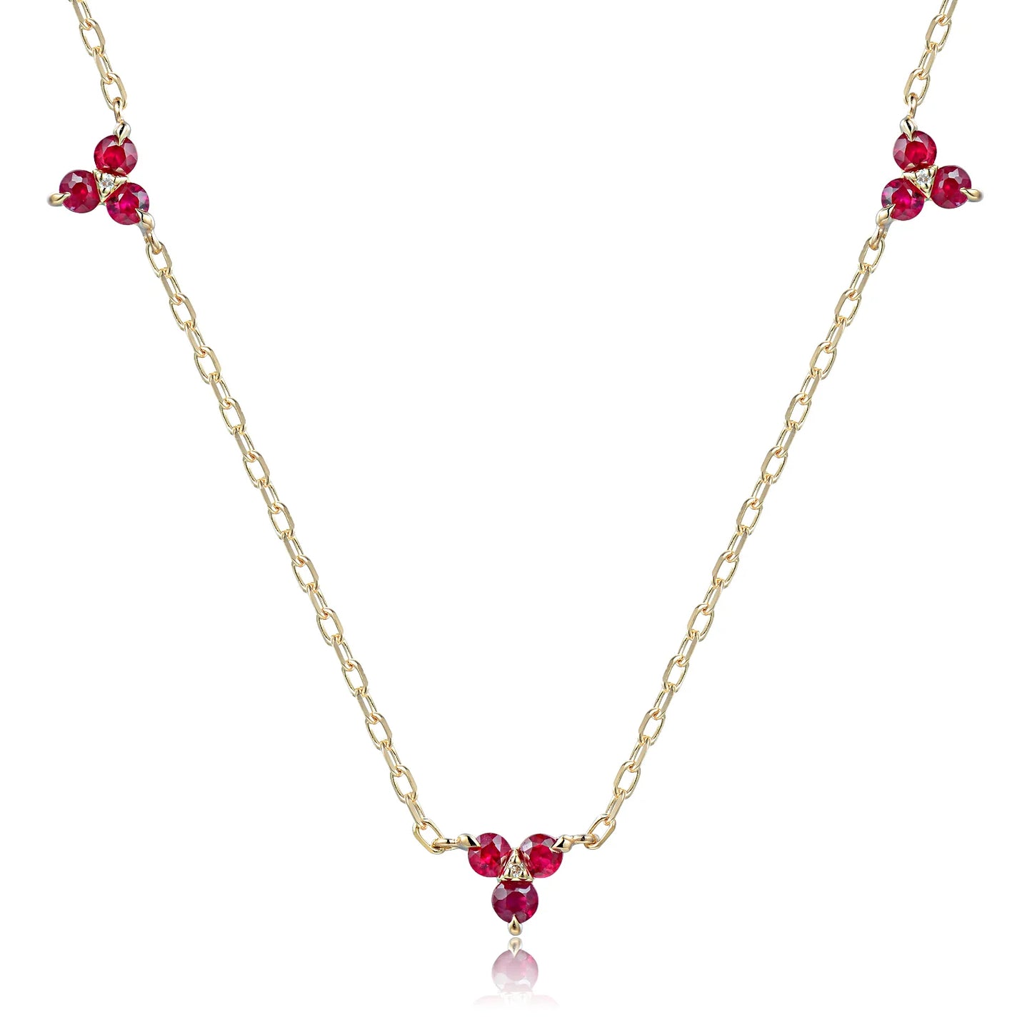 9ct Gold Ruby Triple Gemstone Necklace