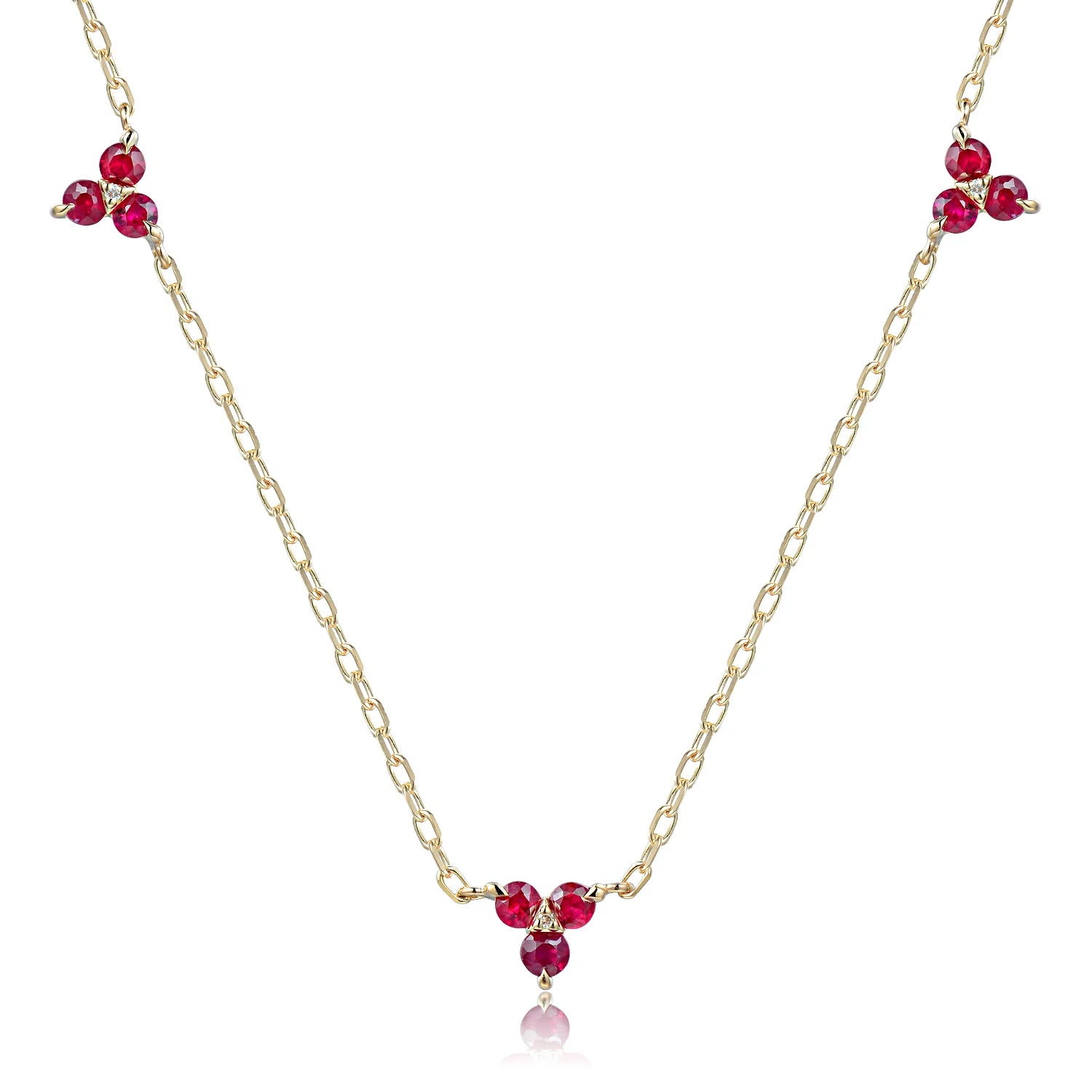 9ct Gold Ruby Triple Gemstone Necklace