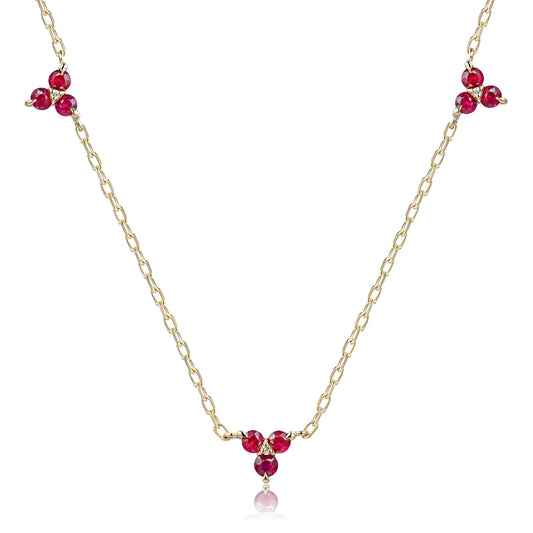 9ct Gold Ruby Triple Gemstone Necklace