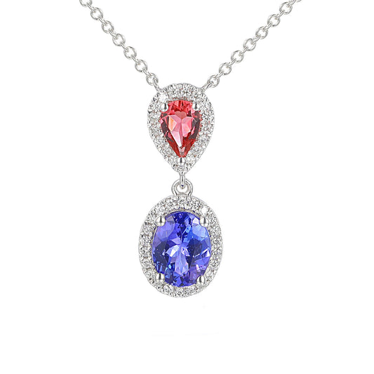 Double Pendant with Tourmaline and Tanzanite in 18ct White Gold