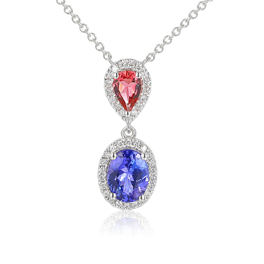 18ct White Gold Tanzanite and Pink Tourmaline Pendant with Diamonds