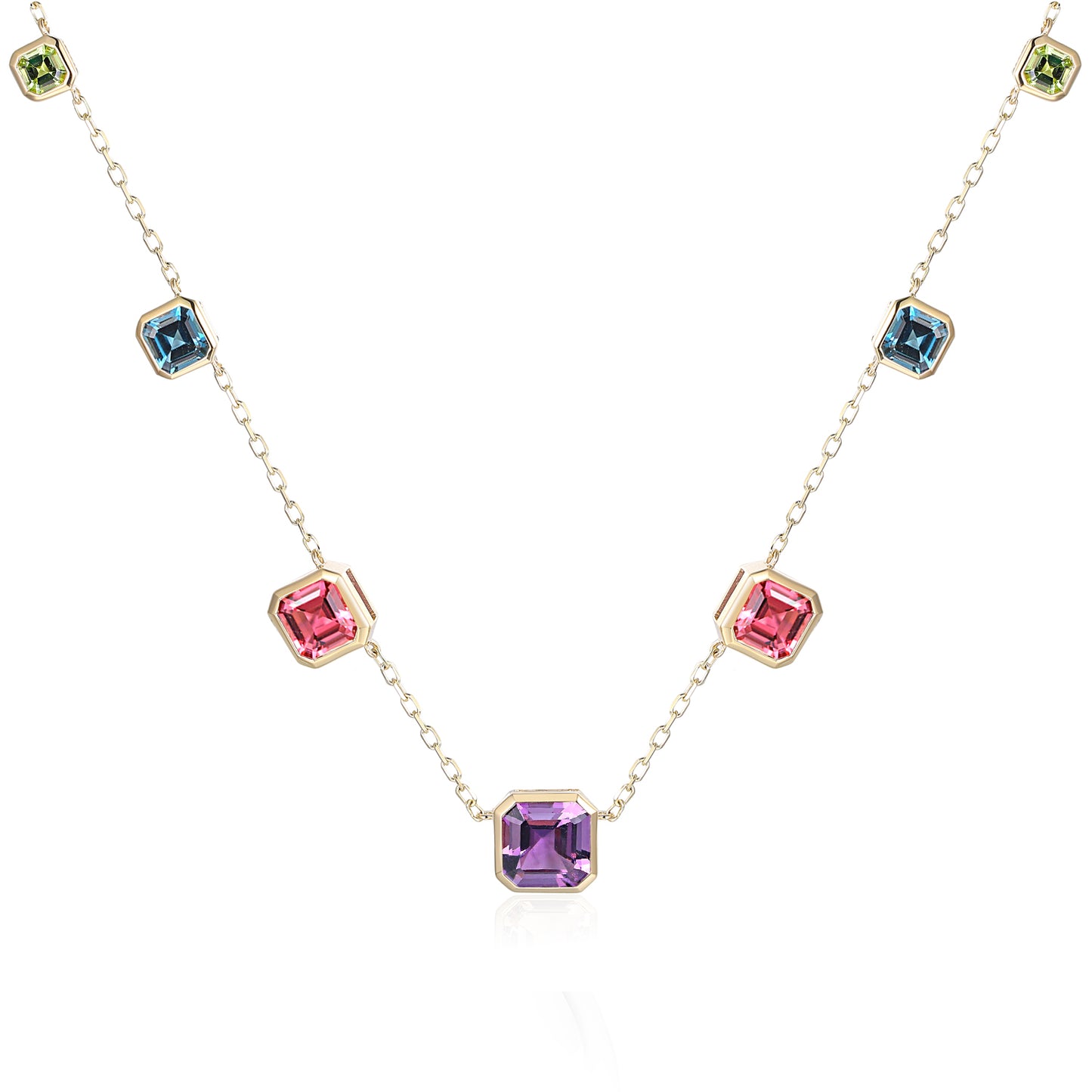 Square Step Cut Multi Gemstone Necklace