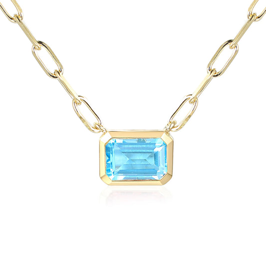 Octagon Step Cut Swiss Blue Topaz Necklace