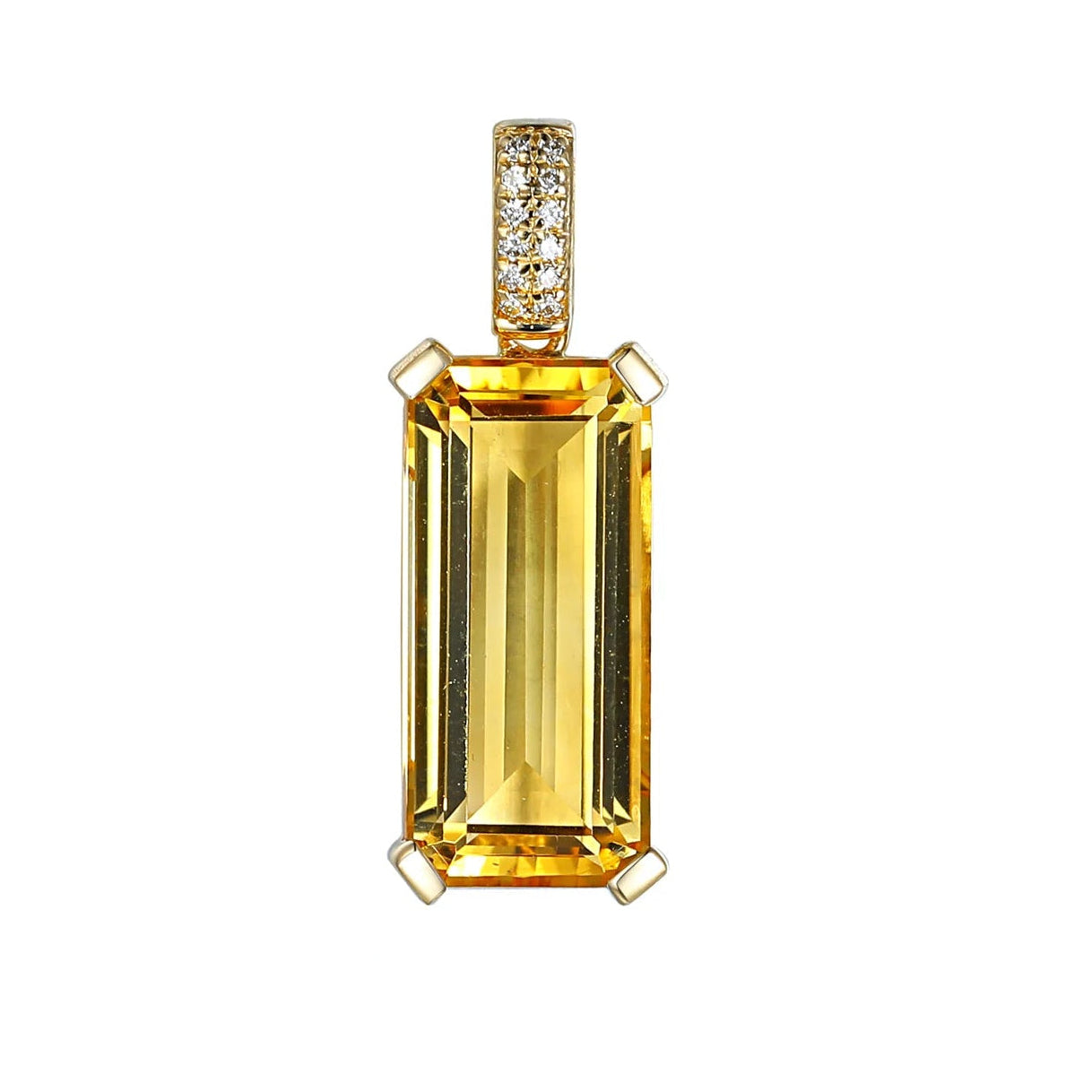 9ct Gold Long Octagon Citrine Pendant with Diamonds