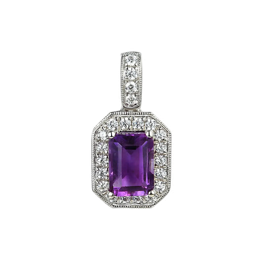 Gold Octagon Gemstone and Diamond Milgrain Pendant