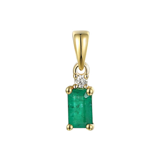 Octagon Emerald Gold Pendant with Diamond Top