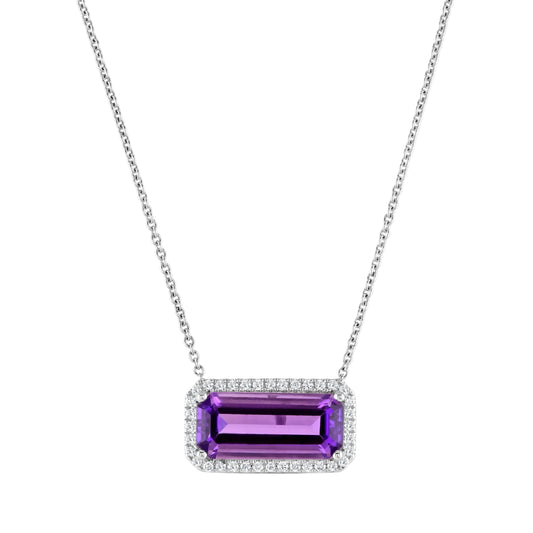 Long Octagon Amethyst and Diamond Surround Necklace