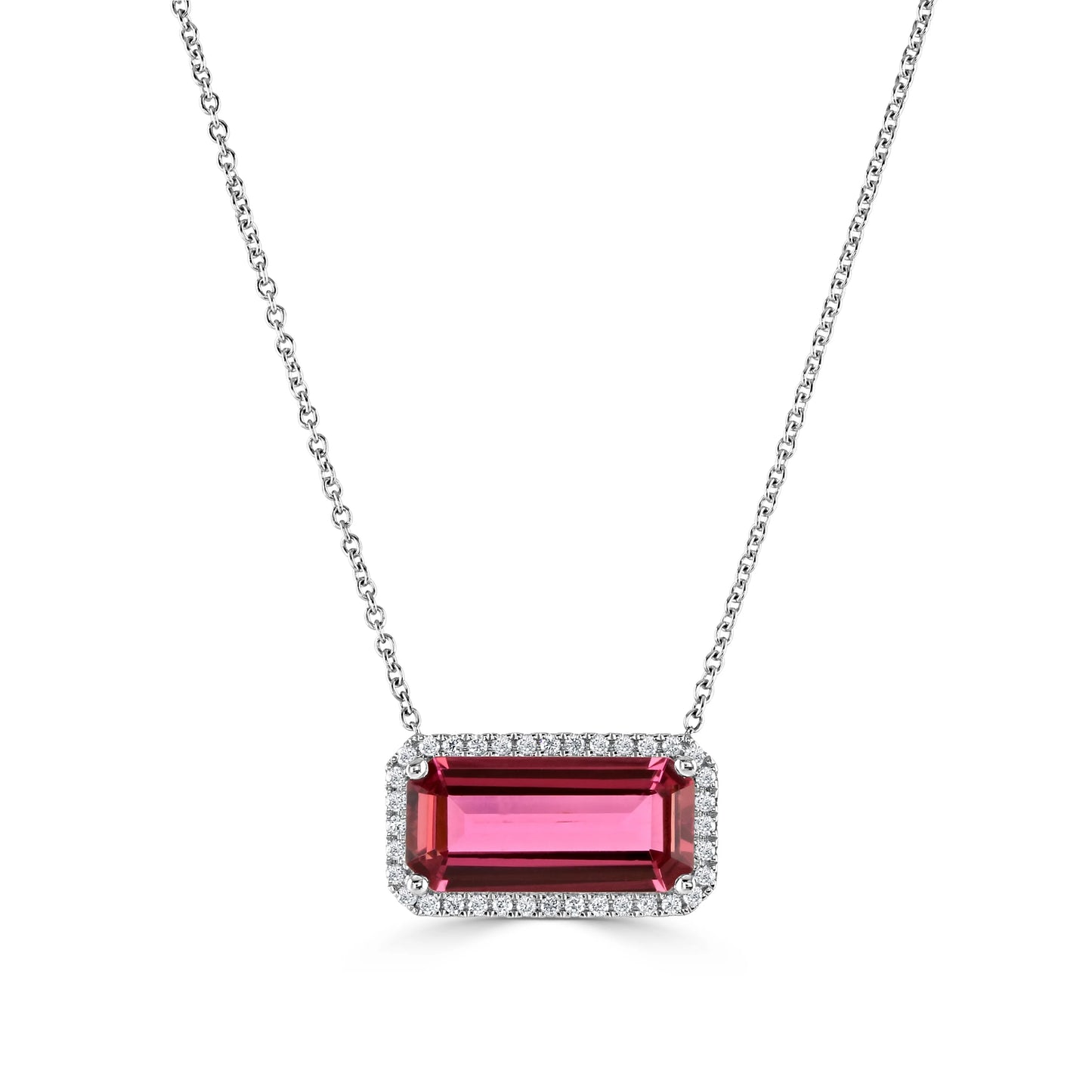 Long Octagon Tourmaline and Diamond Surround Necklace in 18ct White Gold