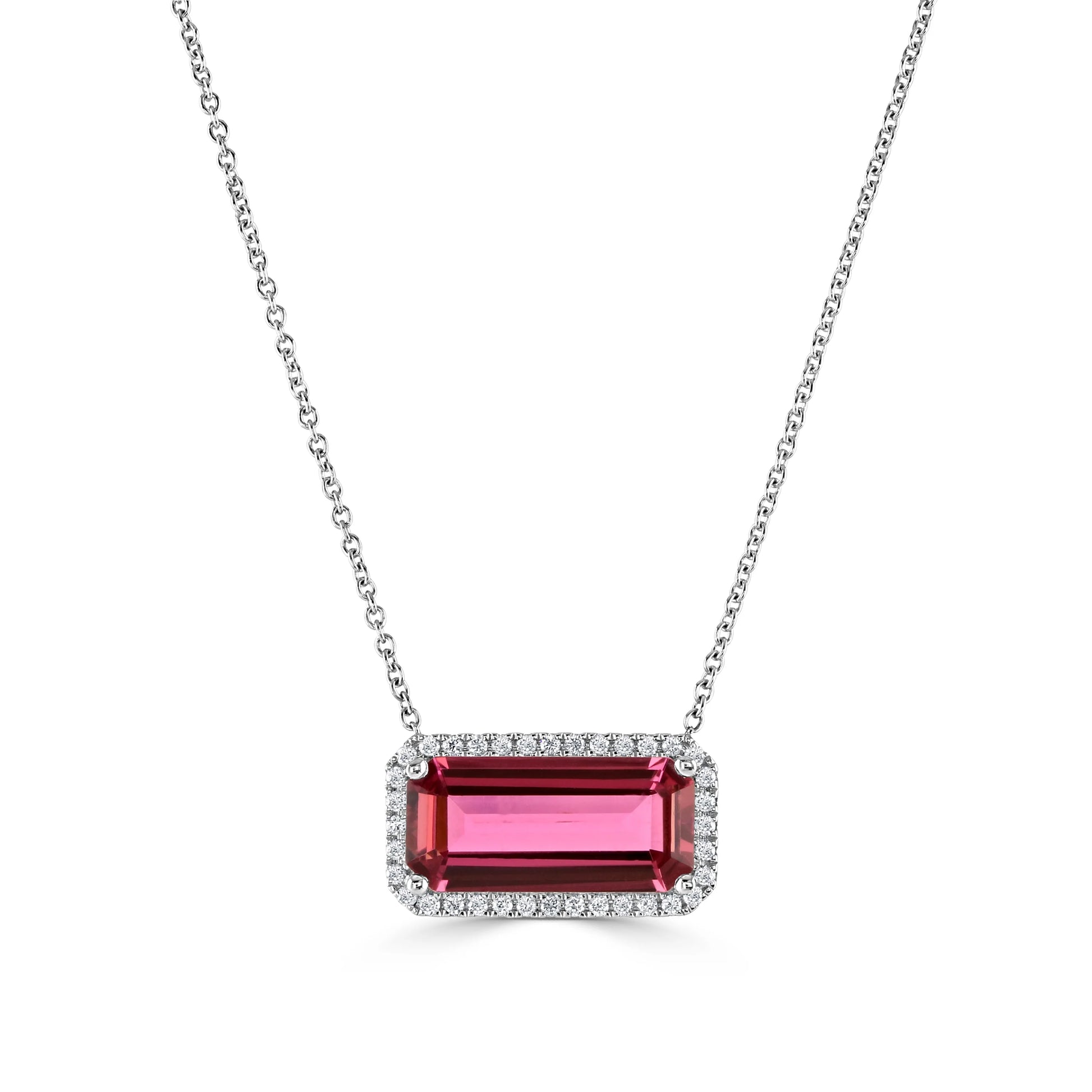 Long Octagon Tourmaline and Diamond Surround Necklace in 18ct White Gold